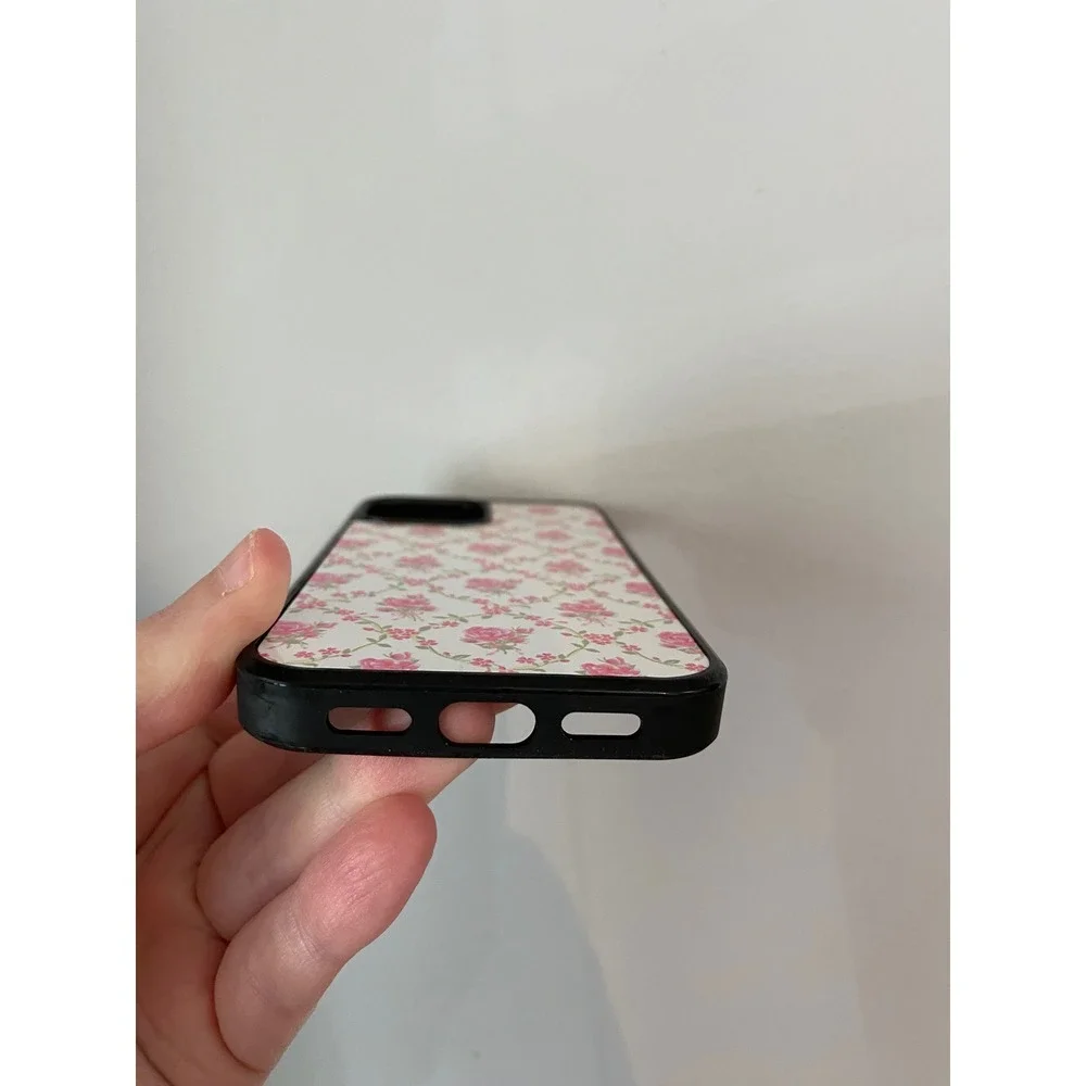 iPhone 13 Mini Case Unisex OS White Pink Floral Rose Trellis Bumper Cover
